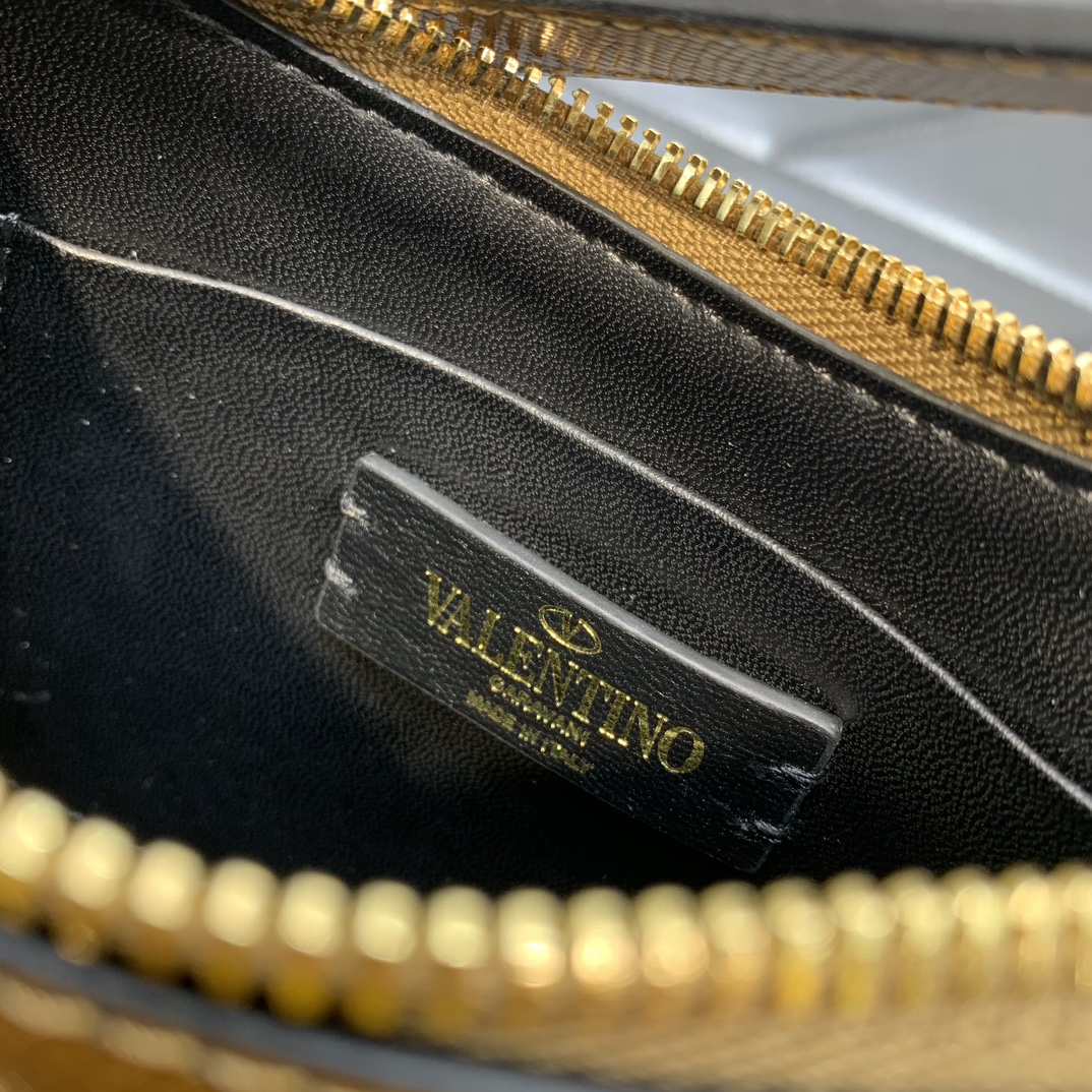 Valentino Garavani VLogo Signature Hobo Bag in Gold Grainy Calfskin Leather 